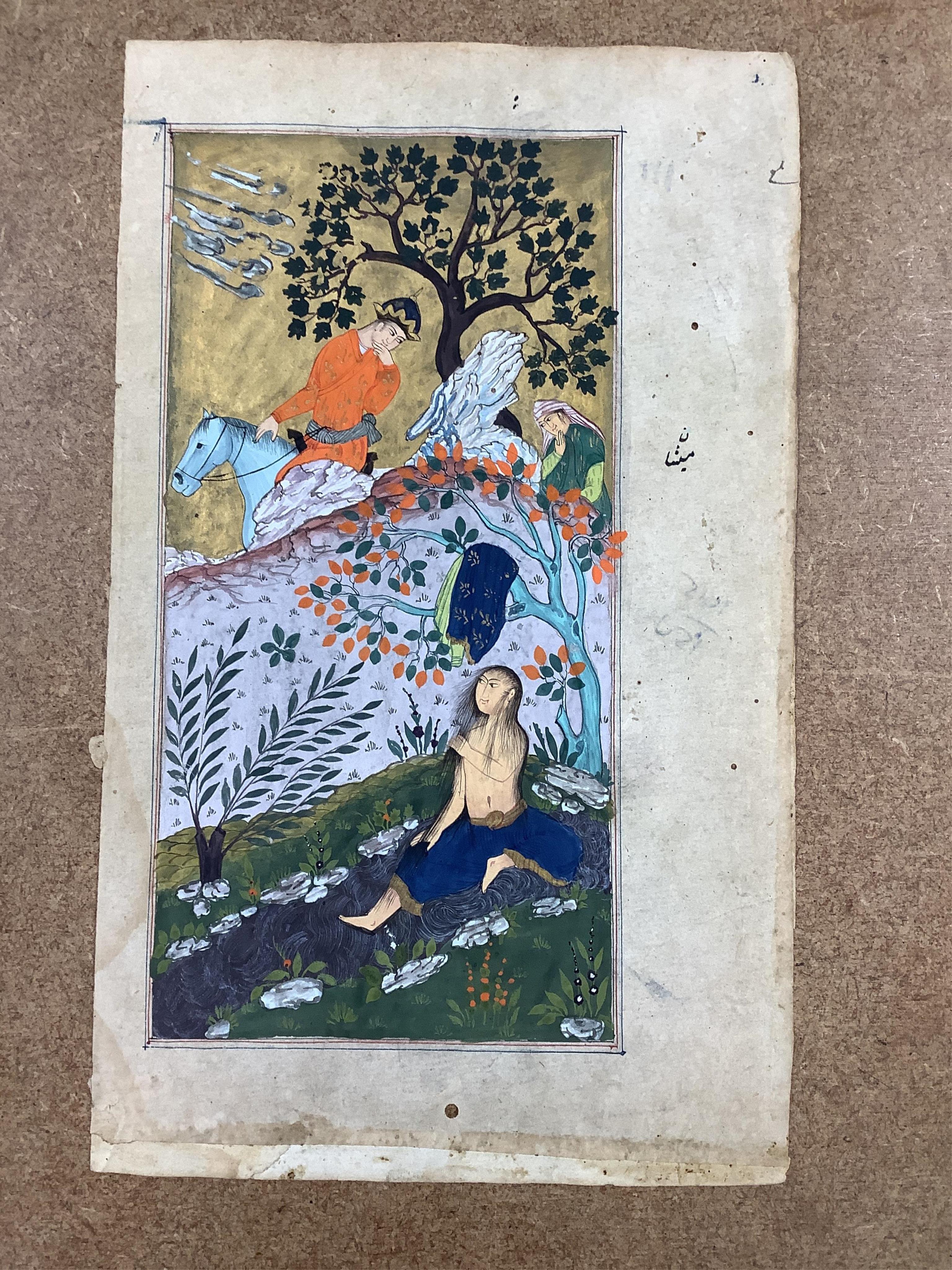Indian mughal style, Figural studies, portraits and horse racing scene, mounted, seven watercolours, unframed, largest 25 x 13cm